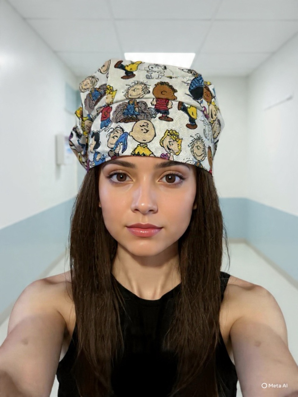 Cartoon Character Print Scrub Cap in Cream and Multicolor